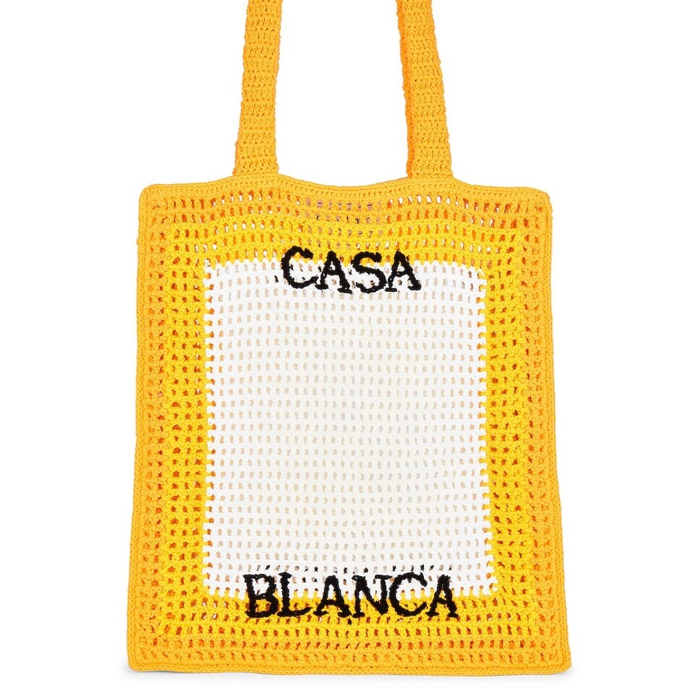 CASABLANCA CROCHET TOTE YELLOW AND WHITE